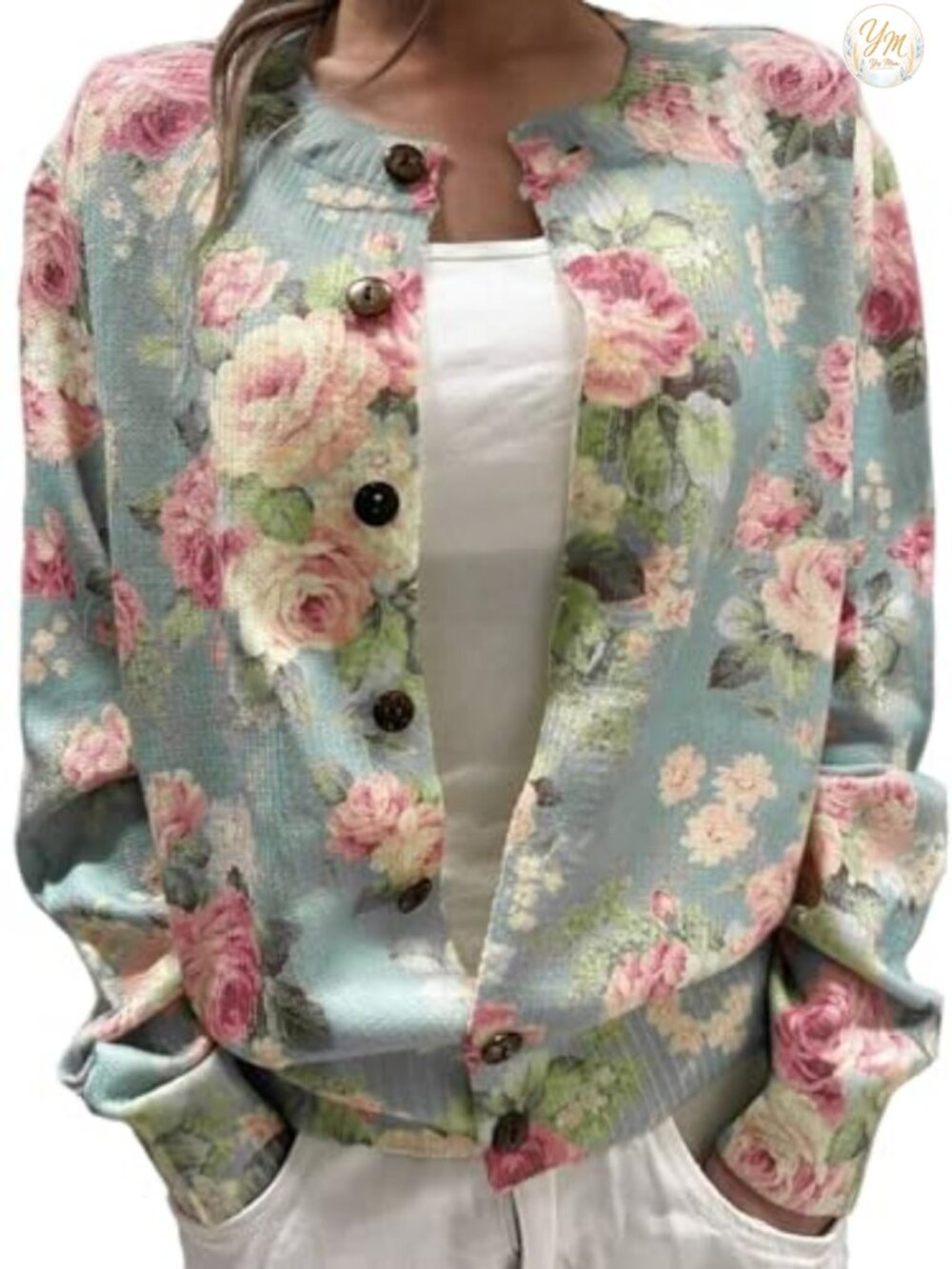 Women's Floral Print Button Down Cardigan Sweater Lightweight Long Sleeve